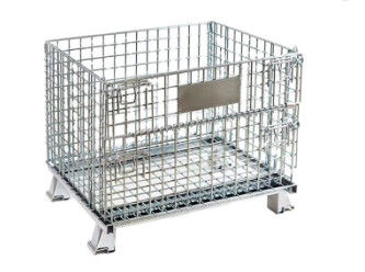 1t Wire Mesh Pallet Cage Industrial Material Handling Stackable Welded Steel Transport